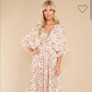 Red Dress Floral Print Maxi Dress Size Small